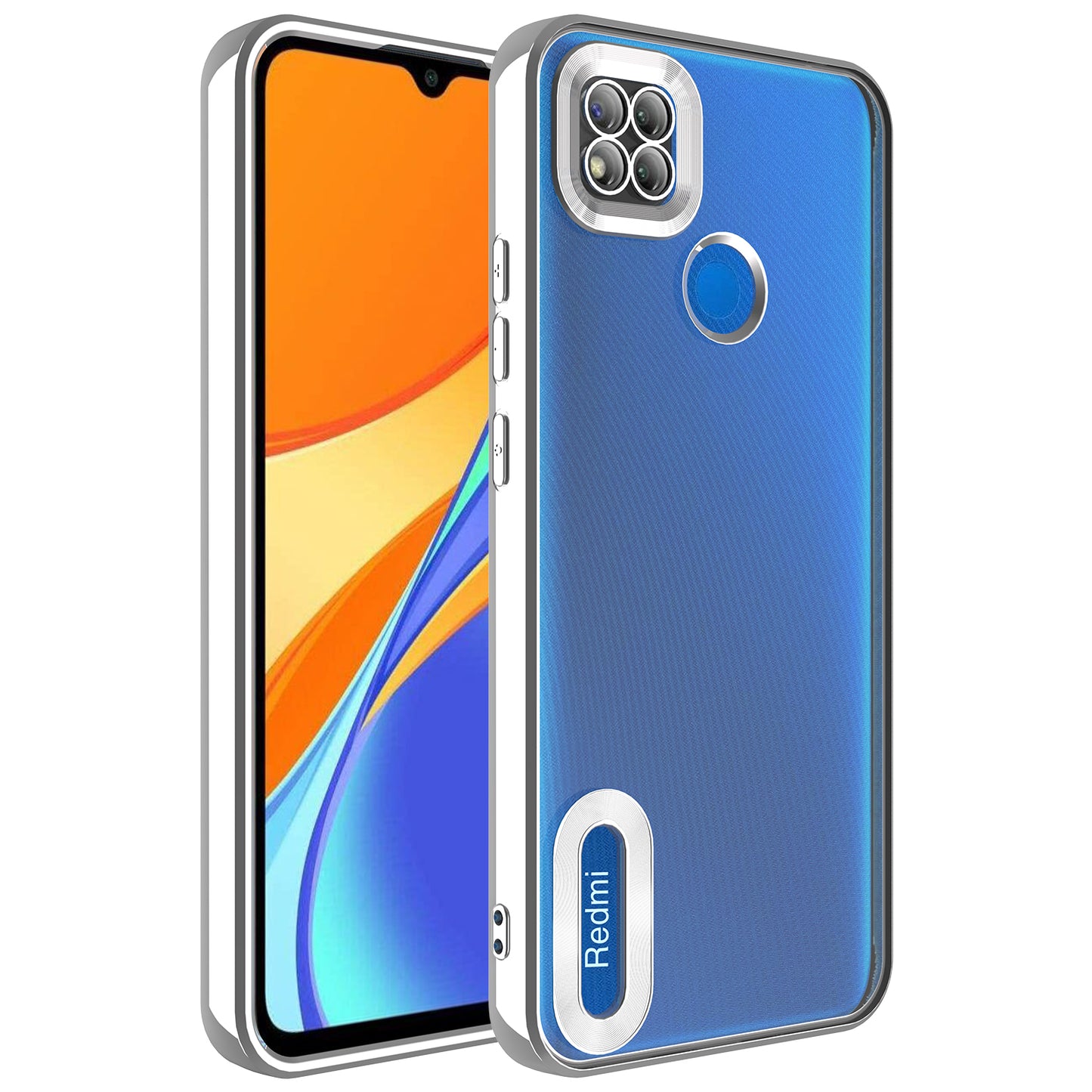 Xiaomi Redmi 9C Kılıf Kamera Korumalı Logo Gösteren Zore Omega Kapak Gümüş