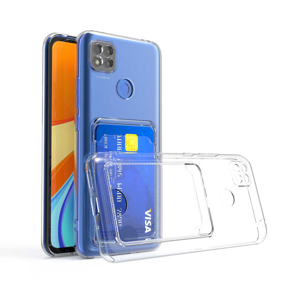 Xiaomi Redmi 9C Kılıf Kartlıklı Şeffaf Zore Setra Clear Silikon Kapak Renksiz
