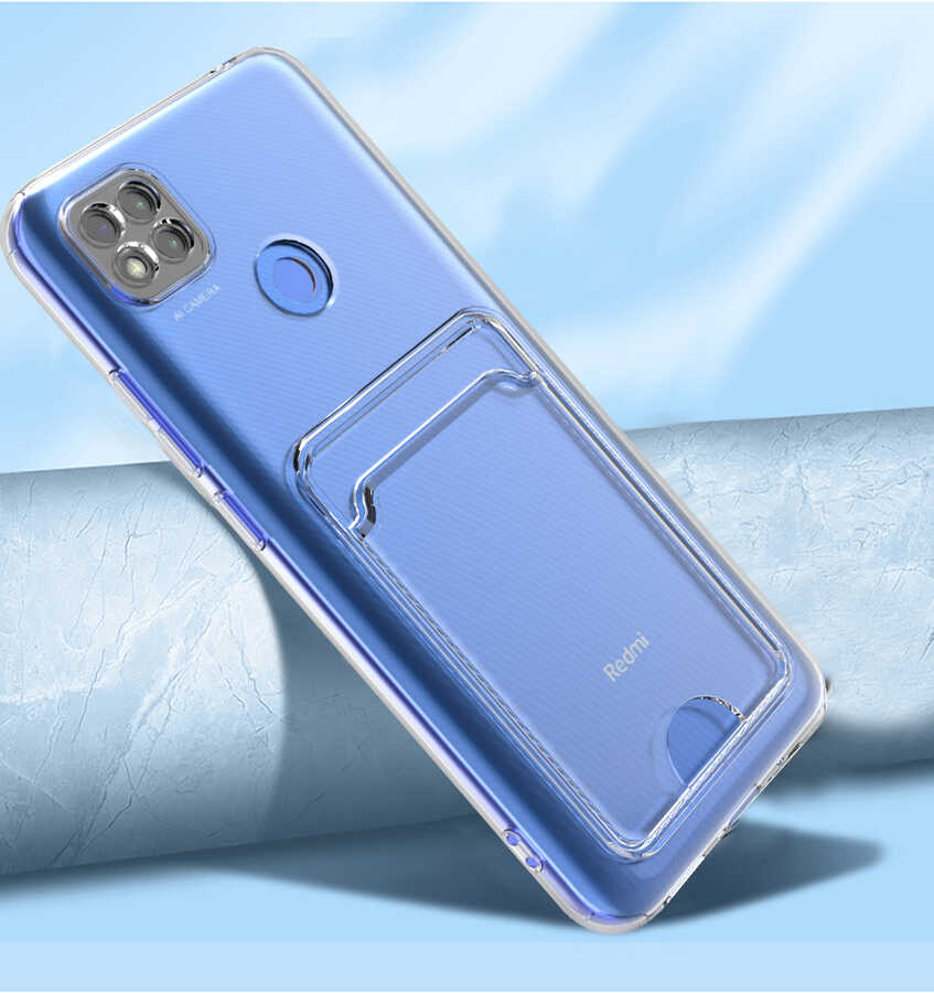 Xiaomi Redmi 9C Kılıf Kartlıklı Şeffaf Zore Setra Clear Silikon Kapak Renksiz