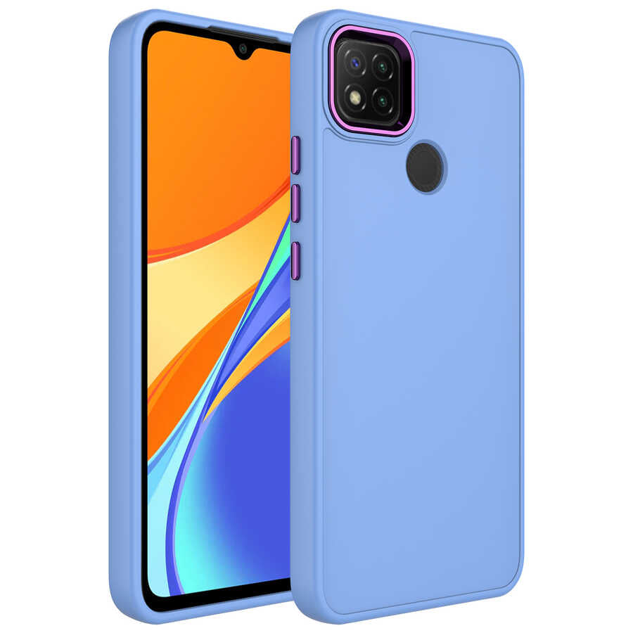 Xiaomi Redmi 9C Kılıf Metal Çerçeve ve Buton Tasarımlı Silikon Zore Luna Kapak Lila