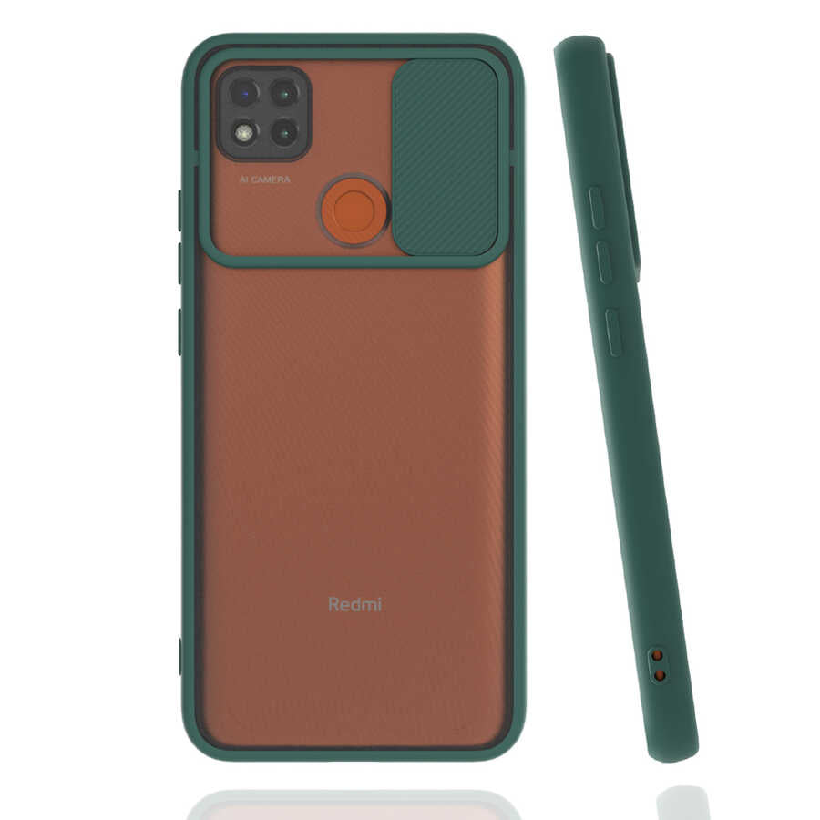Xiaomi Redmi 9C Kılıf Zore Lensi Kapak Koyu Yeşil