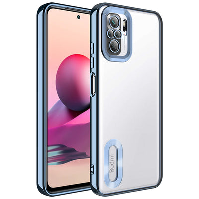 Xiaomi Redmi Note 10 Kılıf Kamera Korumalı Logo Gösteren Zore Omega Kapak Sierra Mavi