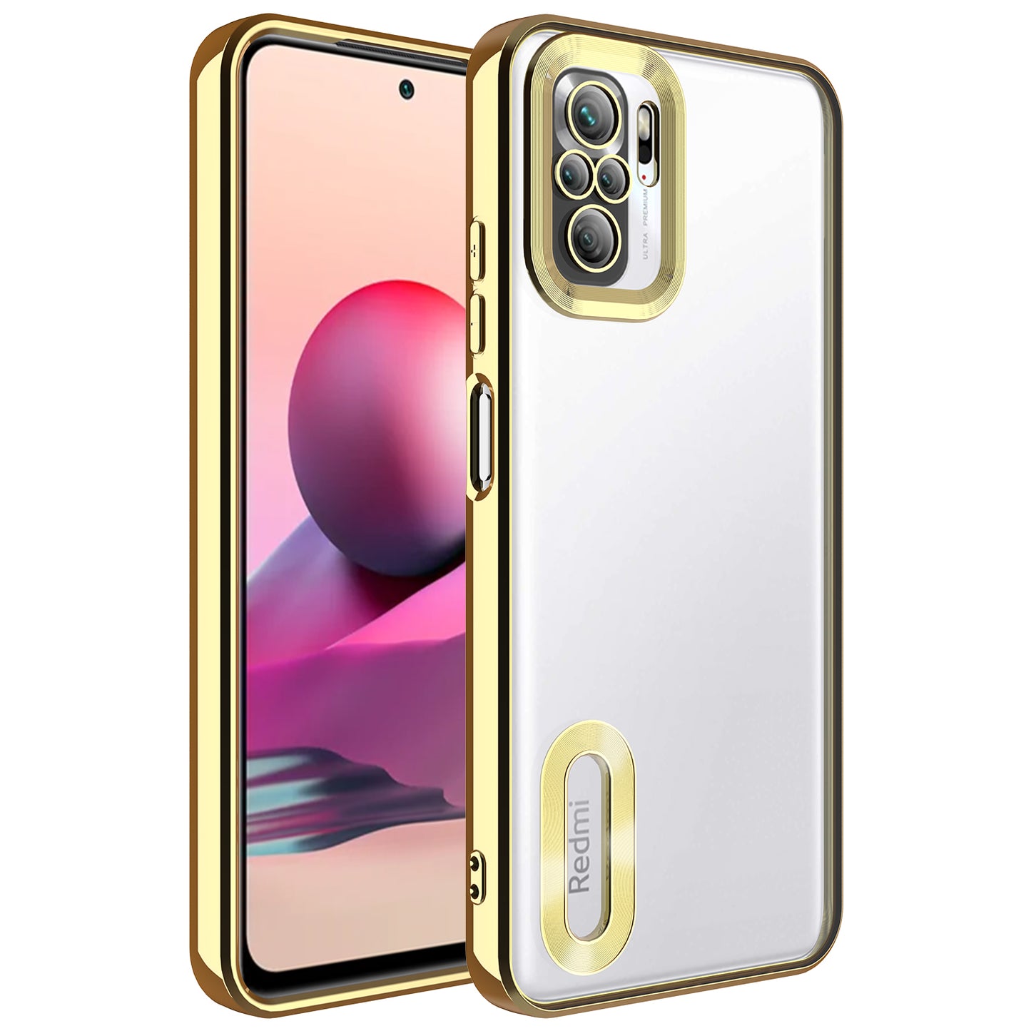 Xiaomi Redmi Note 10 Kılıf Kamera Korumalı Logo Gösteren Zore Omega Kapak Gold