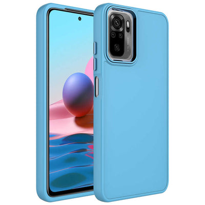 Xiaomi Redmi Note 10 Kılıf Metal Çerçeve ve Buton Tasarımlı Silikon Zore Luna Kapak Sierra Mavi