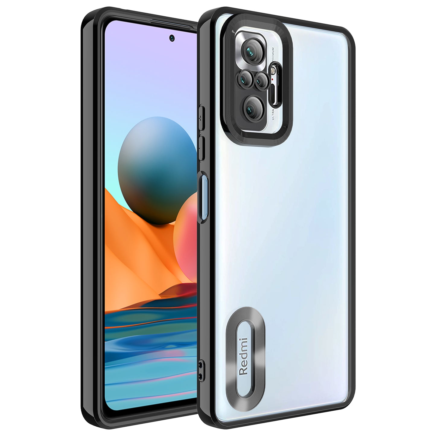 Xiaomi Redmi Note 10 Pro Kılıf Kamera Korumalı Logo Gösteren Zore Omega Kapak Siyah