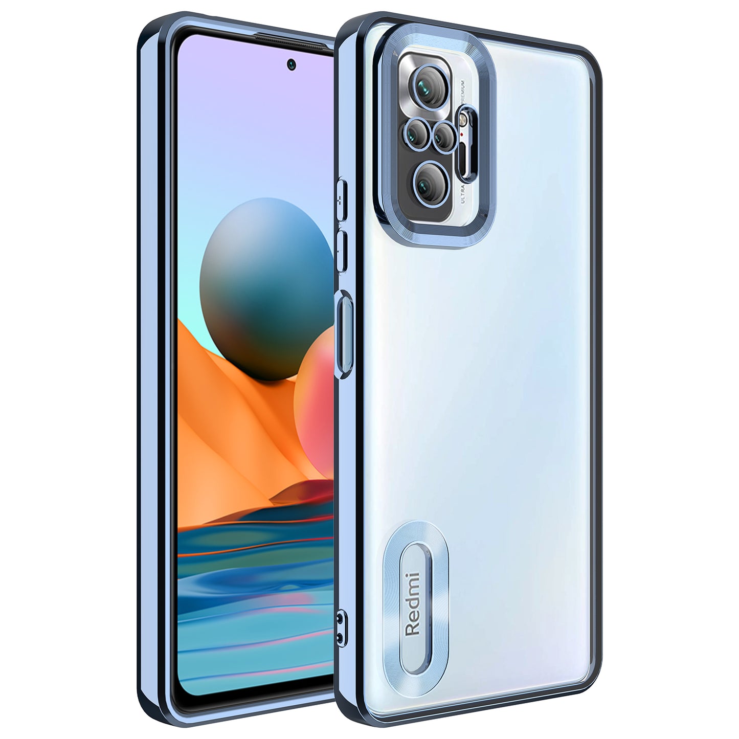 Xiaomi Redmi Note 10 Pro Kılıf Kamera Korumalı Logo Gösteren Zore Omega Kapak Sierra Mavi