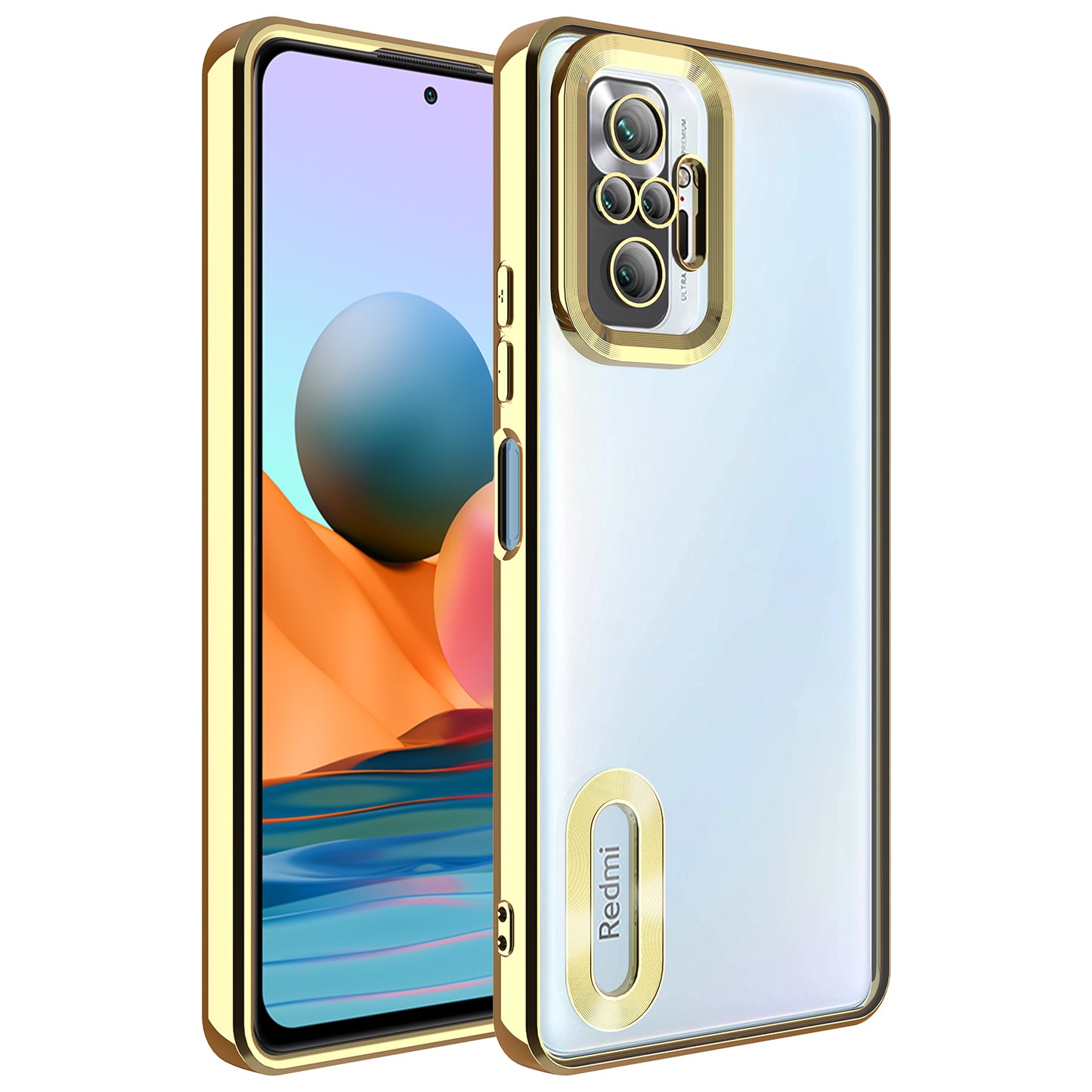 Xiaomi Redmi Note 10 Pro Kılıf Kamera Korumalı Logo Gösteren Zore Omega Kapak Gold