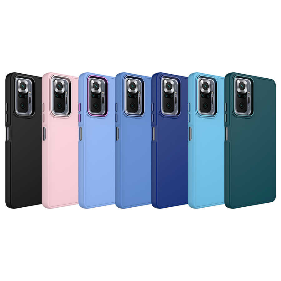 Xiaomi Redmi Note 10 Pro Kılıf Metal Çerçeve ve Buton Tasarımlı Silikon Zore Luna Kapak Pembe