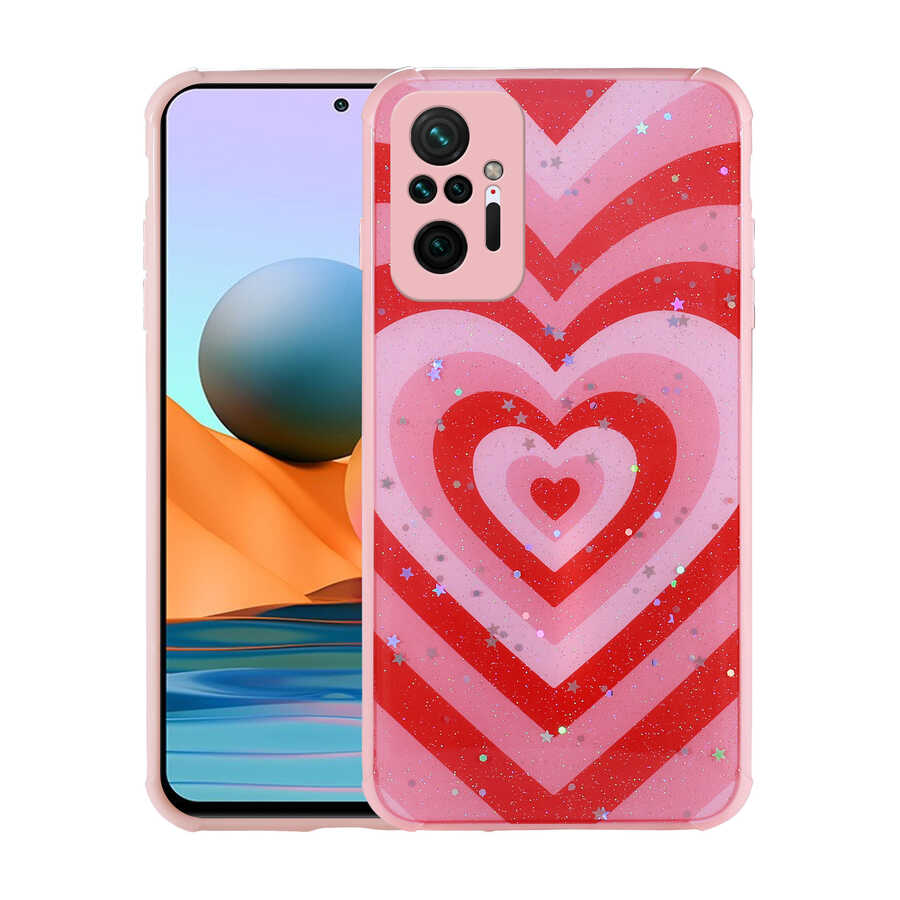 Xiaomi Redmi Note 10 Pro Kılıf Simli Desenli Kamera Korumalı Parlak Zore Popy Kapak Kalp