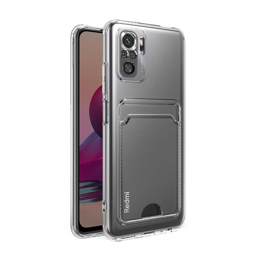 Xiaomi Redmi Note 10S Kılıf Kartlıklı Şeffaf Zore Setra Clear Silikon Kapak Renksiz