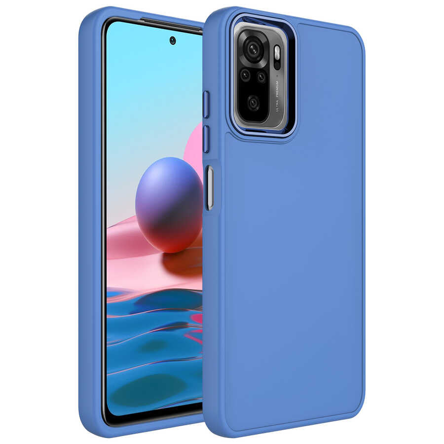 Xiaomi Redmi Note 10S Kılıf Metal Çerçeve ve Buton Tasarımlı Silikon Zore Luna Kapak Lavendery Gray