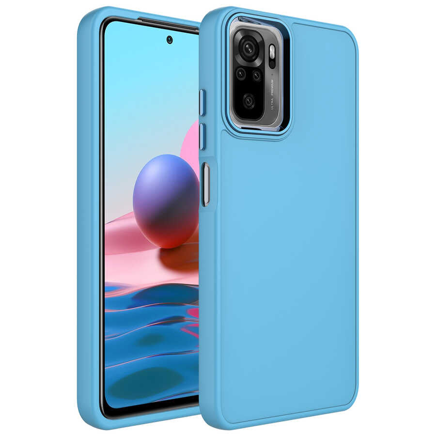Xiaomi Redmi Note 10S Kılıf Metal Çerçeve ve Buton Tasarımlı Silikon Zore Luna Kapak Sierra Mavi