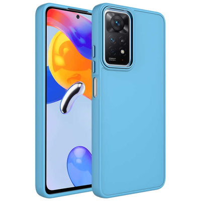 Xiaomi Redmi Note 11 Global Kılıf Metal Çerçeve ve Buton Tasarımlı Silikon Zore Luna Kapak Sierra Mavi