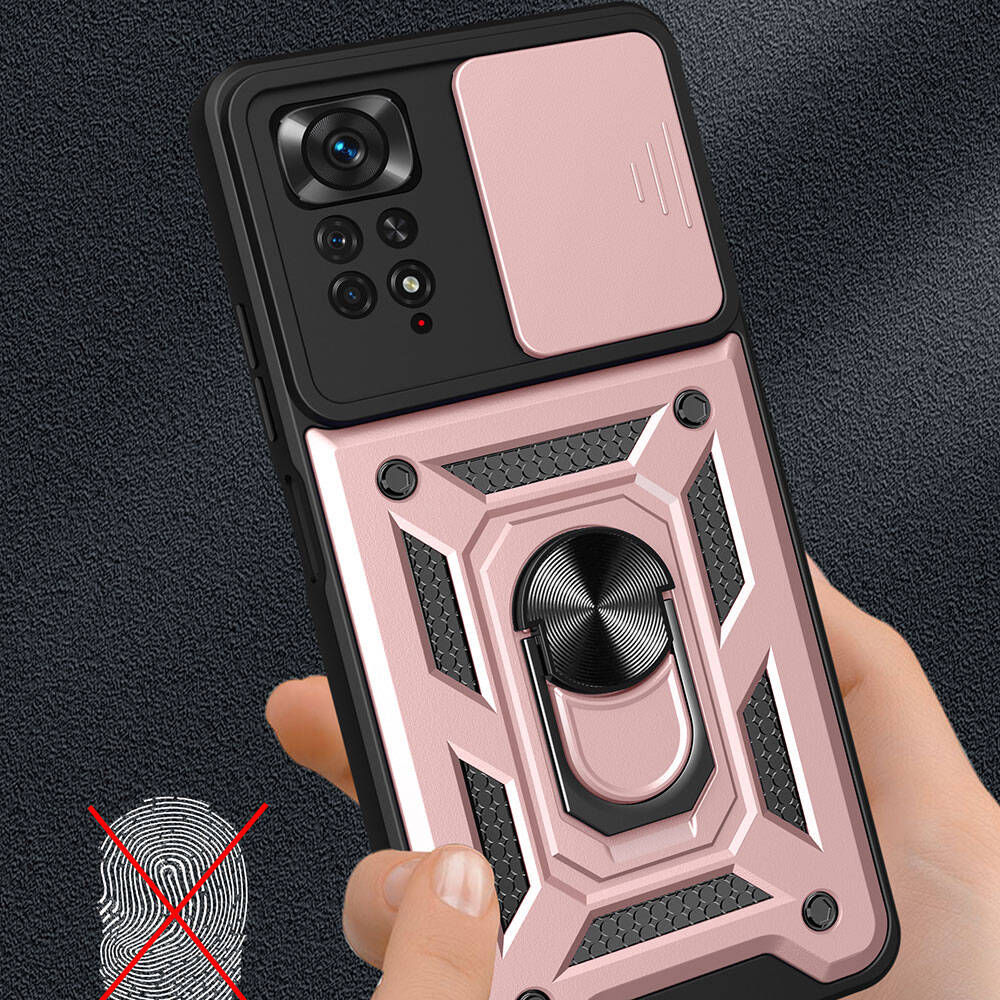Xiaomi Redmi Note 11 Pro 4G Kılıf Magnetik Standlı Kamera Korumalı Zore Sürgülü Vega Kapak Mavi