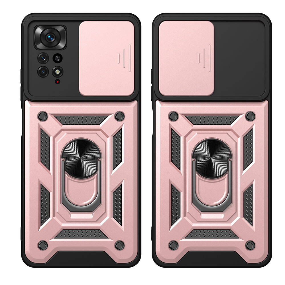Xiaomi Redmi Note 11 Pro 4G Kılıf Magnetik Standlı Kamera Korumalı Zore Sürgülü Vega Kapak Mavi