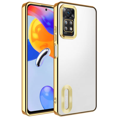 Xiaomi Redmi Note 11 Pro 5G Kılıf Kamera Korumalı Logo Gösteren Zore Omega Kapak Gold