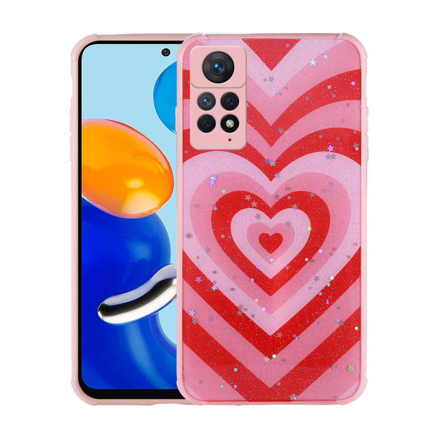 Xiaomi Redmi Note 11 Pro 5G Kılıf Simli Desenli Kamera Korumalı Parlak Zore Popy Kapak Kalp