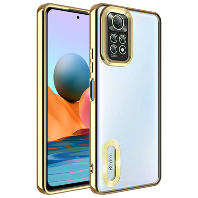 Xiaomi Redmi Note 11S Global Kılıf Kamera Korumalı Logo Gösteren Zore Omega Kapak Gold