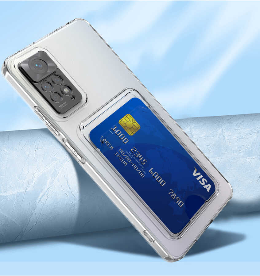 Xiaomi Redmi Note 11S Global Kılıf Kartlıklı Şeffaf Zore Setra Clear Silikon Kapak Renksiz