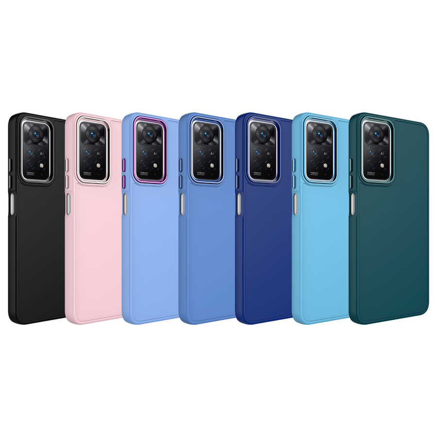 Xiaomi Redmi Note 11S Global Kılıf Metal Çerçeve ve Buton Tasarımlı Silikon Zore Luna Kapak Lacivert