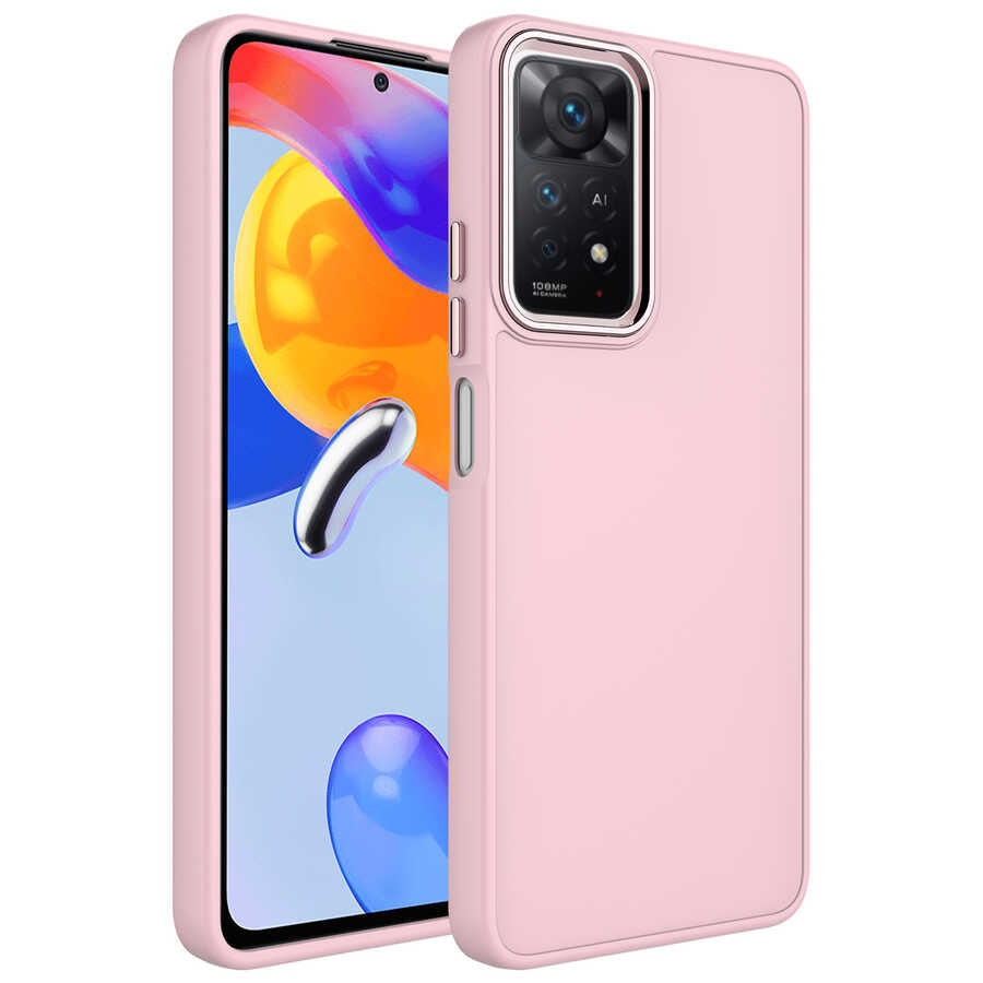 Xiaomi Redmi Note 11S Global Kılıf Metal Çerçeve ve Buton Tasarımlı Silikon Zore Luna Kapak