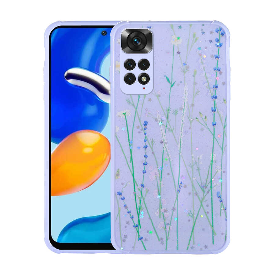 Xiaomi Redmi Note 11S Global Kılıf Simli Desenli Kamera Korumalı Parlak Zore Popy Kapak