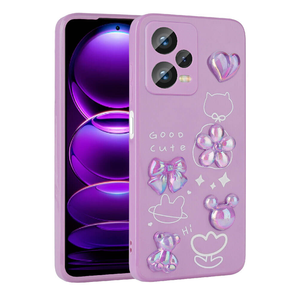 Xiaomi Redmi Note 12 4G Kılıf Kabartma Figürlü Parlak Zore Toys Silikon Kapak Pembe