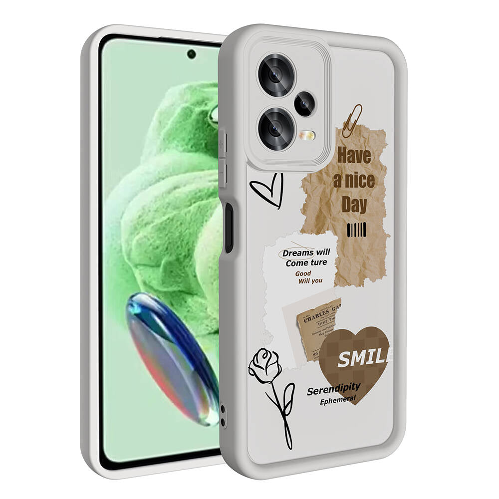 Xiaomi Redmi Note 12 5G Kılıf Kamera Korumalı Baskılı Arka Yüzey Zore Klas Kapak Açık Kahve
