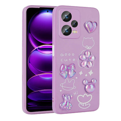 Xiaomi Redmi Note 12 Pro 5G Kılıf Kabartma Figürlü Parlak Zore Toys Silikon Kapak Mor