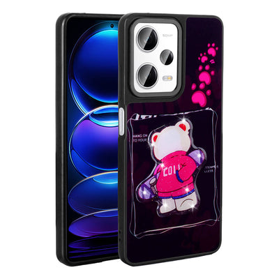 Xiaomi Redmi Note 12 Pro 5G Kılıf Parlayan Kabartmalı İkonik Figürlü Zore Amas Silikon Kapak Pembe