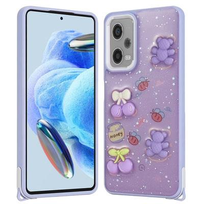 Xiaomi Redmi Note 12 Pro 5G Kılıf Parlayan Simli Kabartma Figürlü Zore Cevze Kapak Pembe