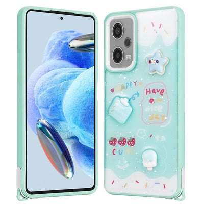 Xiaomi Redmi Note 12 Pro Plus 5G Kılıf Parlayan Simli Kabartma Figürlü Zore Cevze Kapak Pembe