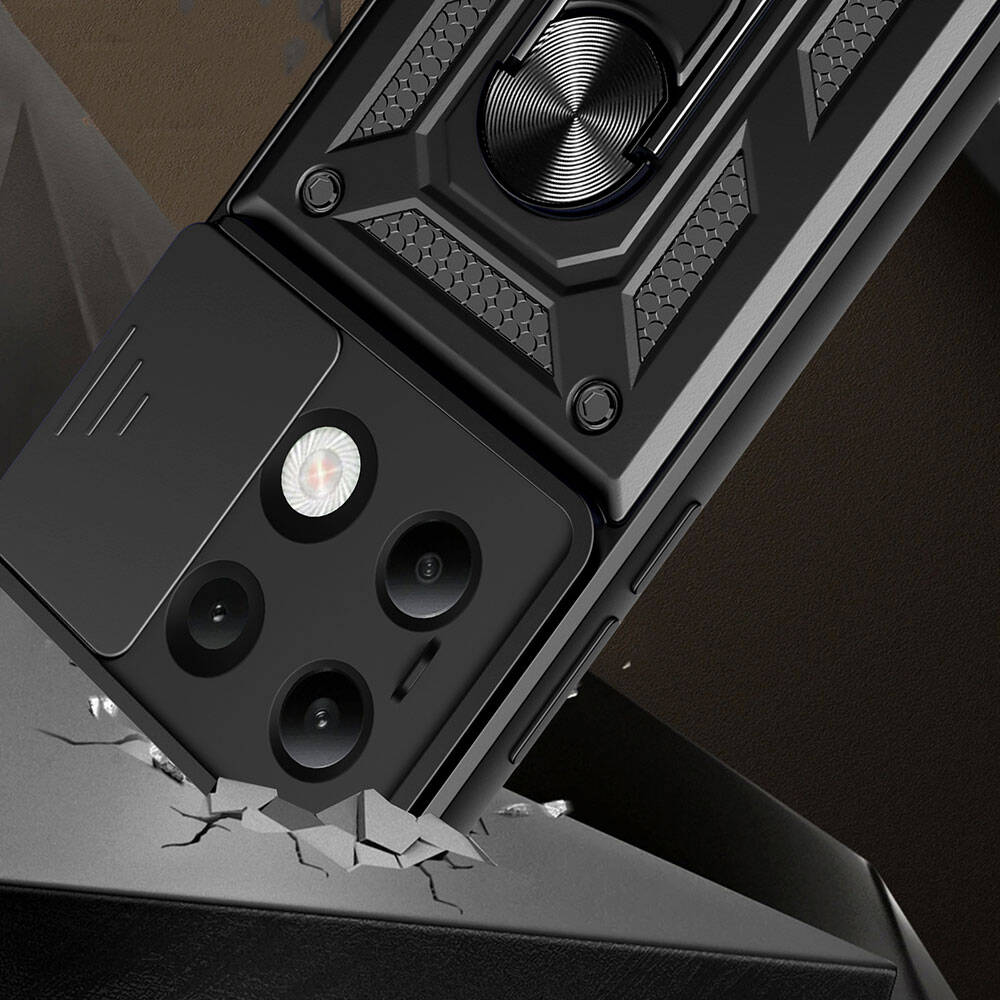 Xiaomi Redmi Note 13 4G Kılıf Magnetik Standlı Kamera Korumalı Zore Sürgülü Vega Kapak Siyah