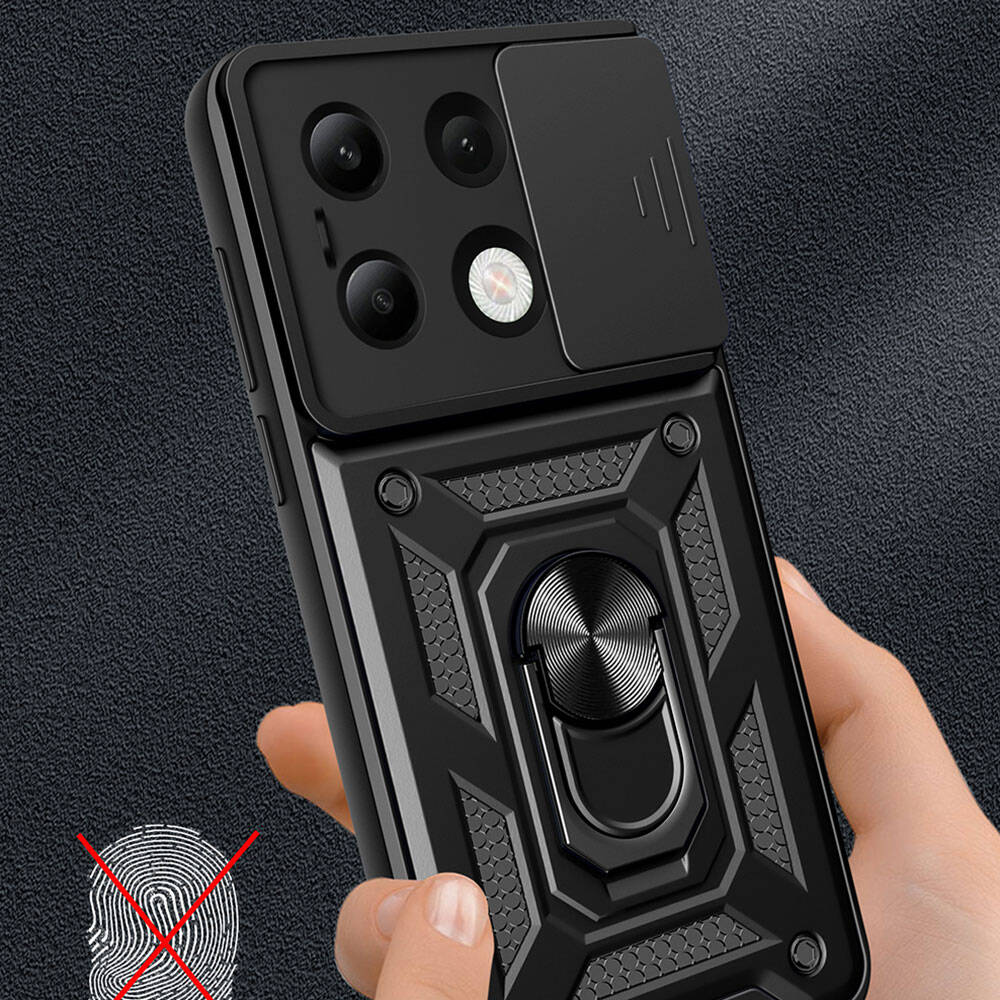 Xiaomi Redmi Note 13 4G Kılıf Magnetik Standlı Kamera Korumalı Zore Sürgülü Vega Kapak Siyah