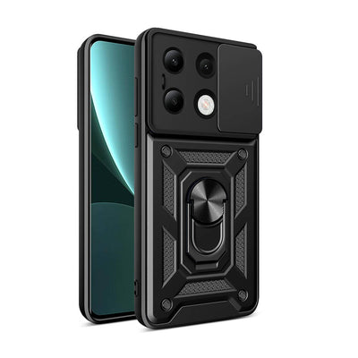 Xiaomi Redmi Note 13 4G Kılıf Magnetik Standlı Kamera Korumalı Zore Sürgülü Vega Kapak Siyah