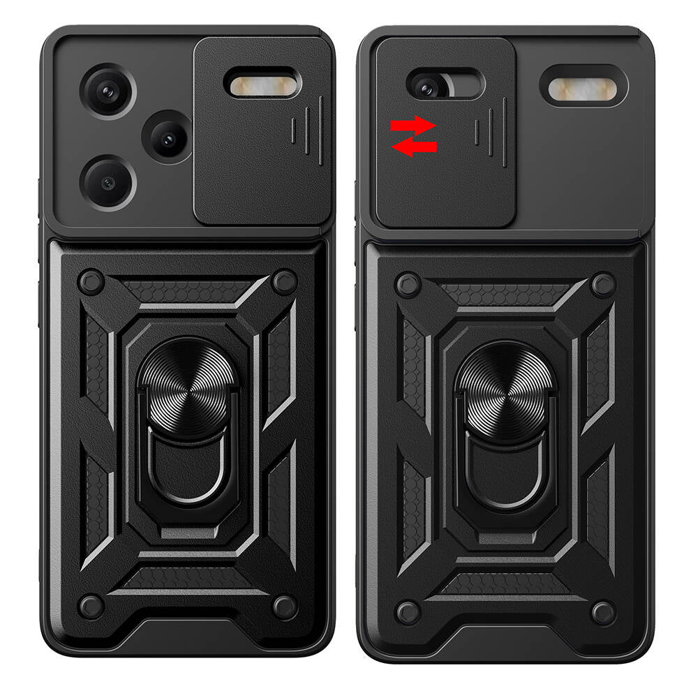 Xiaomi Redmi Note 13 Pro Plus 5G Kılıf Magnetik Standlı Kamera Korumalı Zore Sürgülü Vega Kapak Siyah