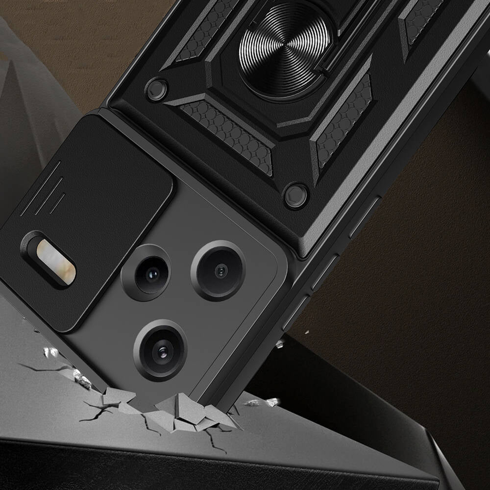 Xiaomi Redmi Note 13 Pro Plus 5G Kılıf Magnetik Standlı Kamera Korumalı Zore Sürgülü Vega Kapak Siyah