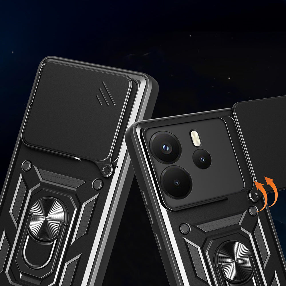 Xiaomi Redmi Note 14 4G Kılıf Magnetik Standlı Kamera Korumalı Zore Sürgülü Vega Kapak Siyah