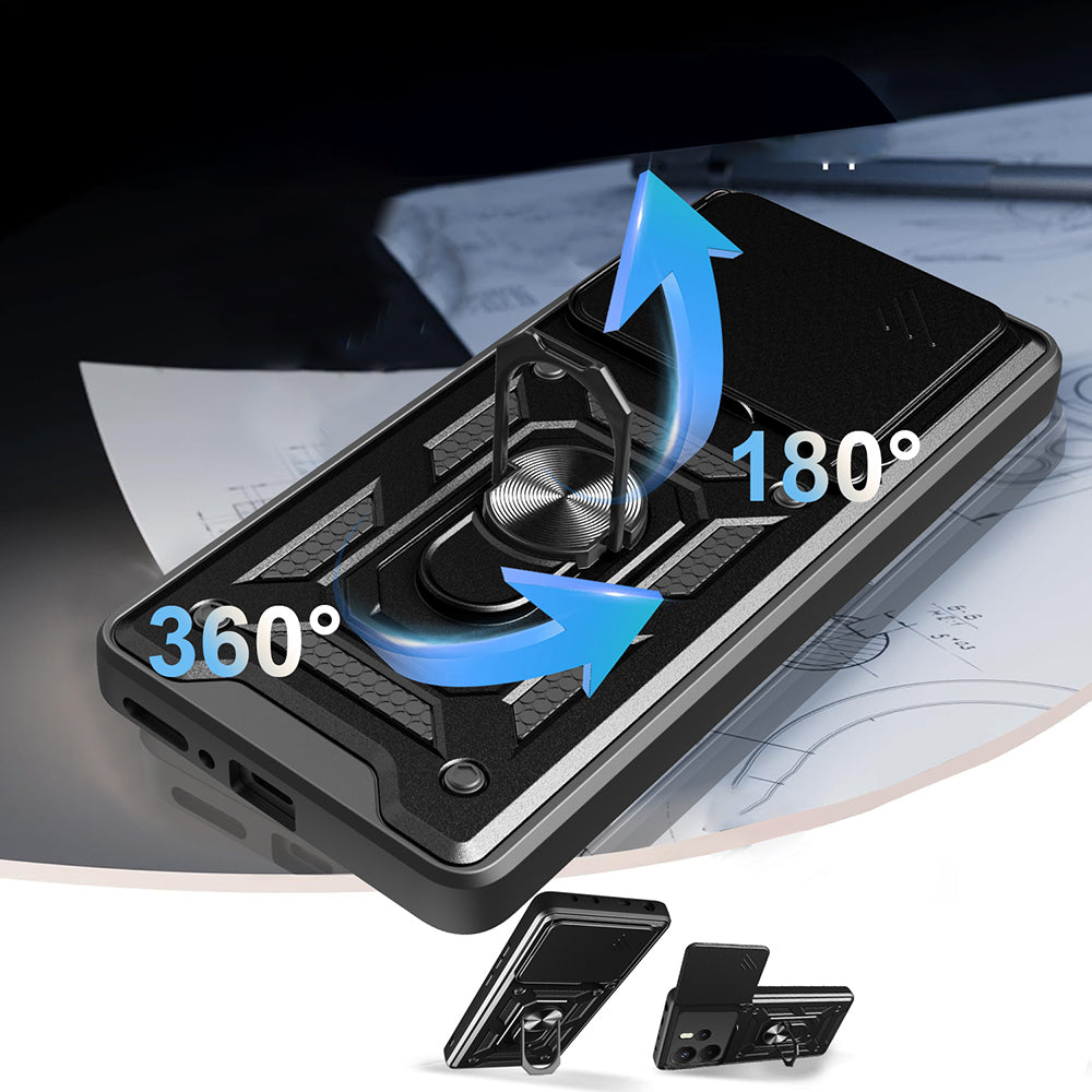 Xiaomi Redmi Note 14 4G Kılıf Magnetik Standlı Kamera Korumalı Zore Sürgülü Vega Kapak Siyah