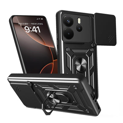 Xiaomi Redmi Note 14 4G Kılıf Magnetik Standlı Kamera Korumalı Zore Sürgülü Vega Kapak Siyah