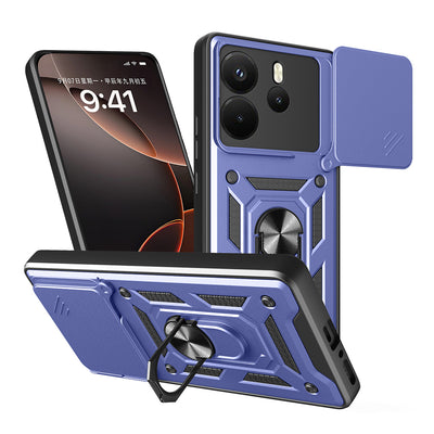 Xiaomi Redmi Note 14 4G Kılıf Magnetik Standlı Kamera Korumalı Zore Sürgülü Vega Kapak Mavi