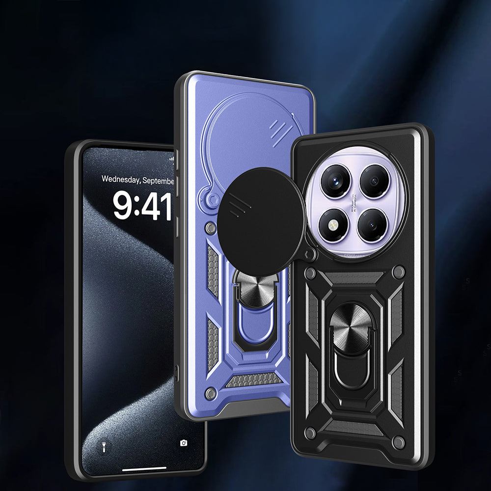 Xiaomi Redmi Note 14 Pro 4G Kılıf Magnetik Standlı Kamera Korumalı Zore Sürgülü Vega Kapak Mavi