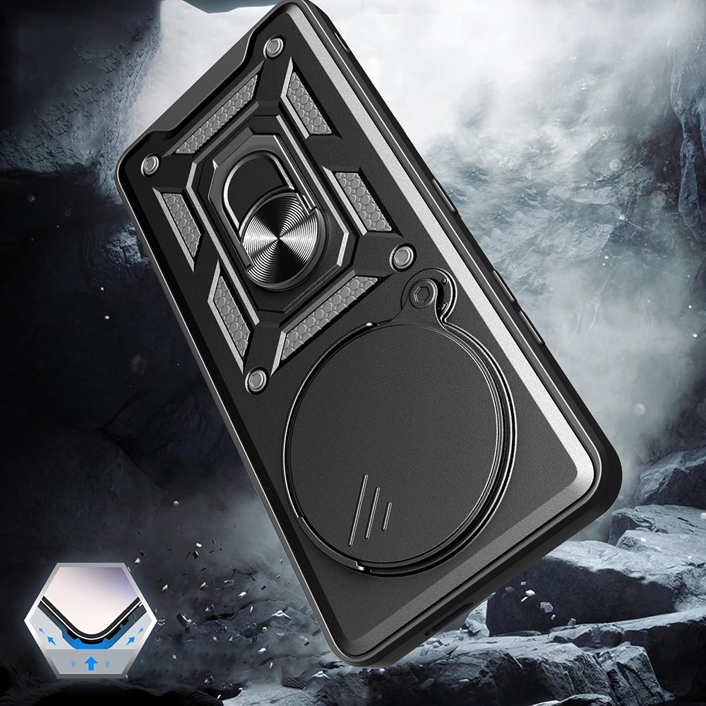Xiaomi Redmi Note 14 Pro 4G Kılıf Magnetik Standlı Kamera Korumalı Zore Sürgülü Vega Kapak Mavi