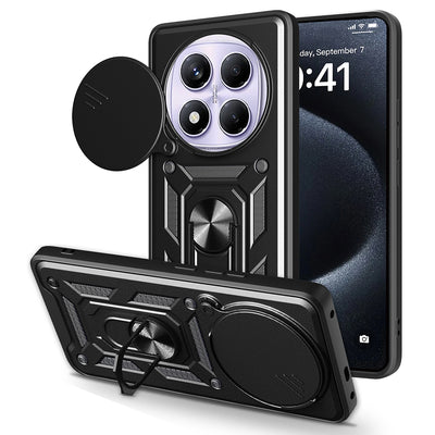 Xiaomi Redmi Note 14 Pro 4G Kılıf Magnetik Standlı Kamera Korumalı Zore Sürgülü Vega Kapak Siyah