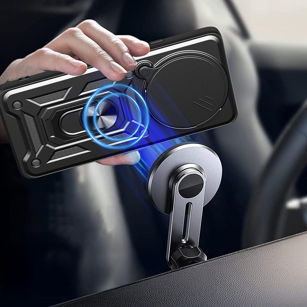 Xiaomi Redmi Note 14 Pro Plus Kılıf Magnetik Standlı Kamera Korumalı Zore Sürgülü Vega Kapak Siyah