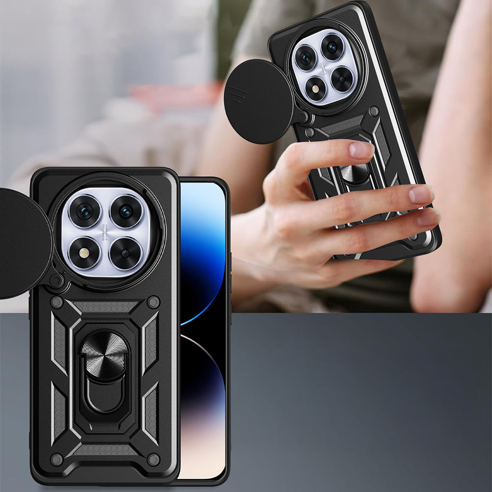 Xiaomi Redmi Note 14 Pro Plus Kılıf Magnetik Standlı Kamera Korumalı Zore Sürgülü Vega Kapak Siyah