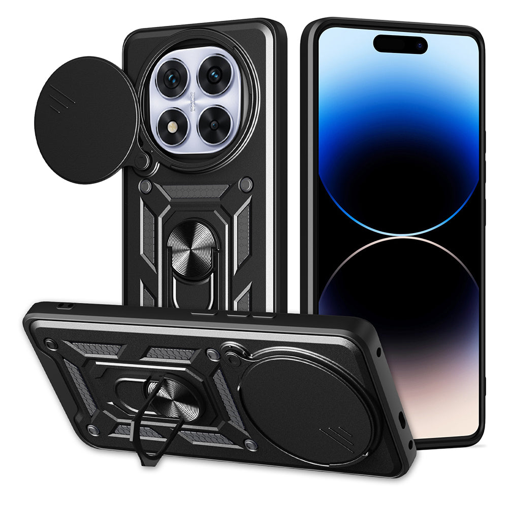 Xiaomi Redmi Note 14 Pro Plus Kılıf Magnetik Standlı Kamera Korumalı Zore Sürgülü Vega Kapak Siyah