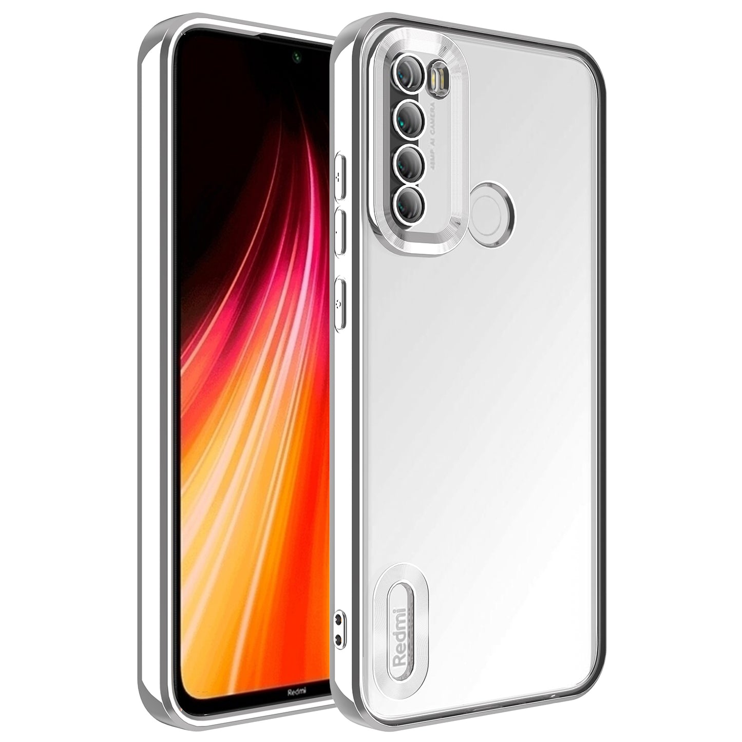 Xiaomi Redmi Note 8 Kılıf Kamera Korumalı Logo Gösteren Zore Omega Kapak Gümüş
