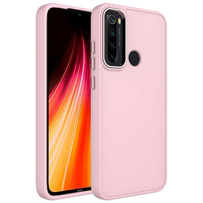 Xiaomi Redmi Note 8 Kılıf Metal Çerçeve ve Buton Tasarımlı Silikon Zore Luna Kapak Pembe
