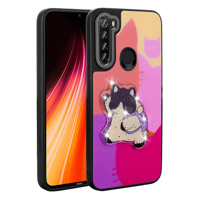 Xiaomi Redmi Note 8 Kılıf Parlayan Kabartmalı İkonik Figürlü Zore Amas Silikon Kapak Mor